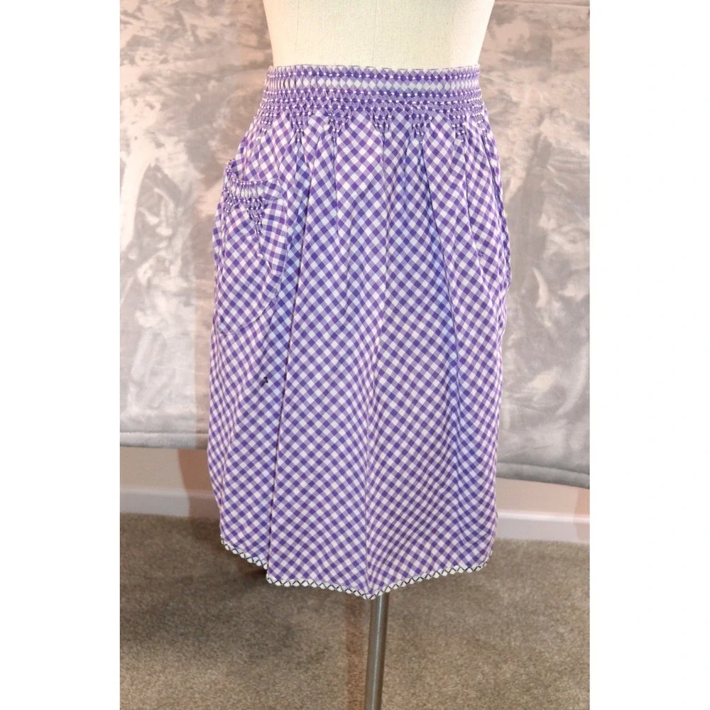 Vintage MCM 60s Half Apron Purple‎ & White Gingham Smocked Pocket Waist Band 20